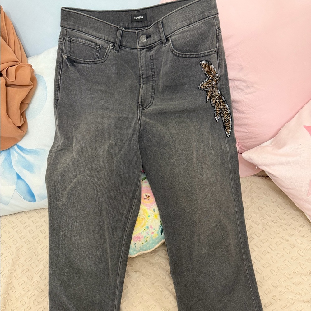 Express Charcoal Embroidered Women's Jeans